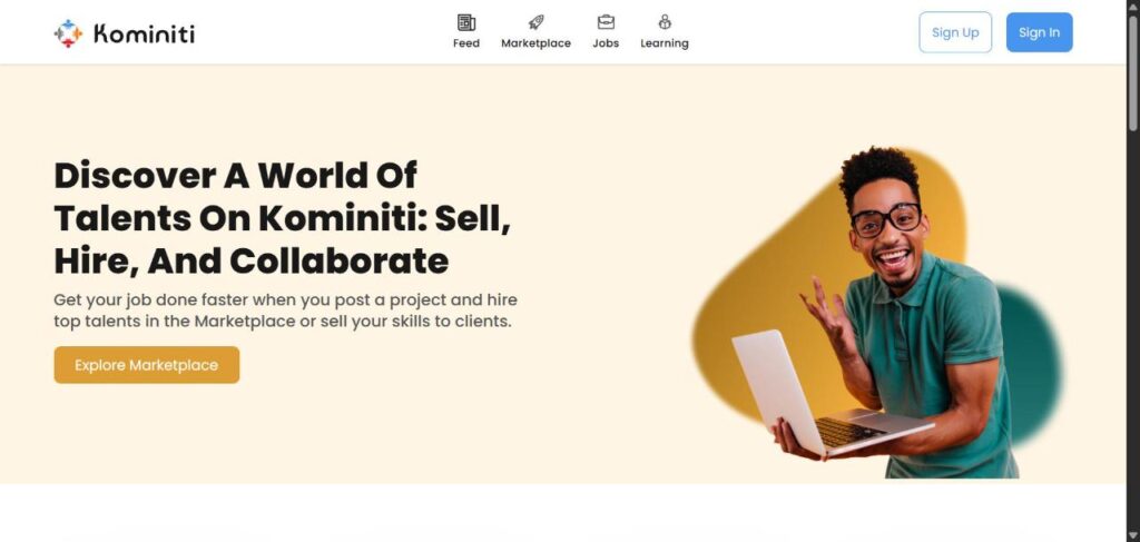 Kominiti marketplace homepage built by MetaRank
